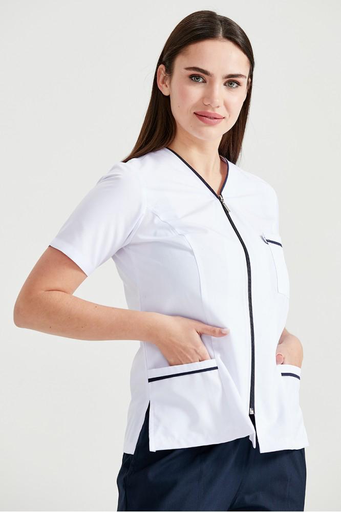 halat medical tip bluza,  pentru femei, cu fermoar negru