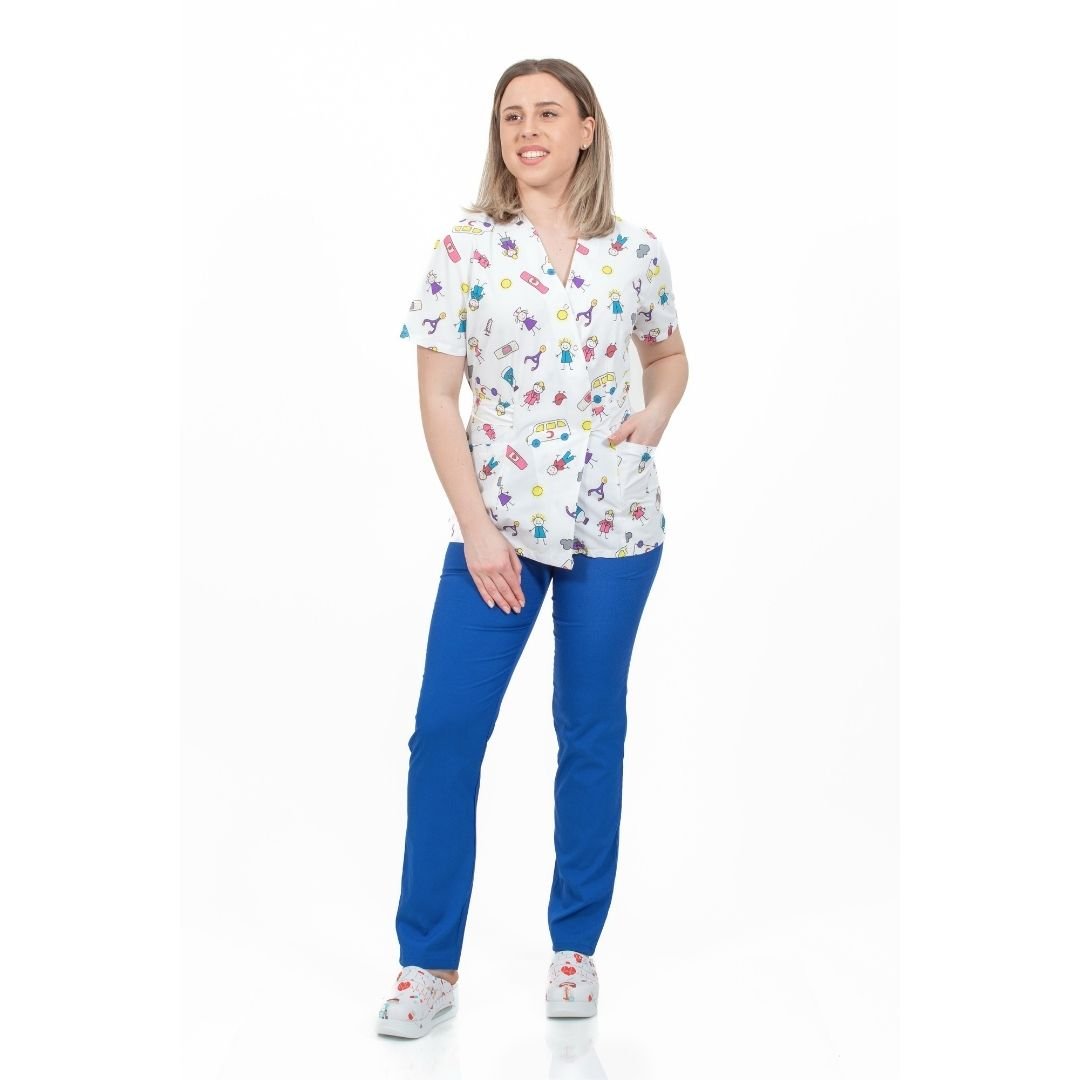 bluza medicala kimono alba cu imprimeu Pansament Copiilor