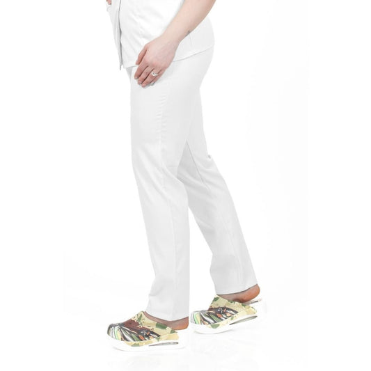 Pantaloni Medicali Elastan, Unisex, Culoarea Alba, Model Classic Flex