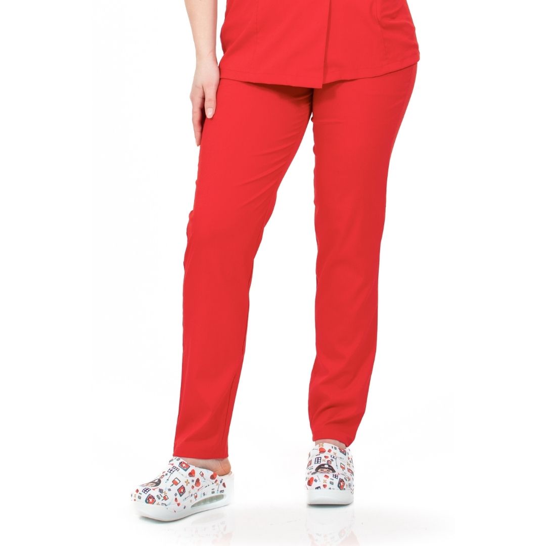 Pantaloni Medicali Elastan, Unisex, Culoarea Rosu, Model Classic Flex