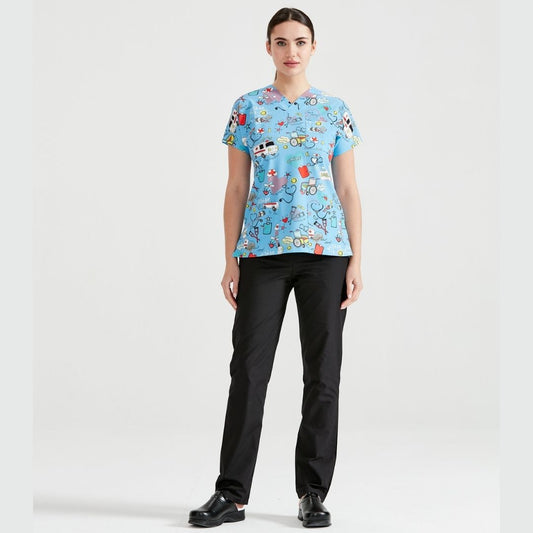 Set Costum Bluza imprimat cu pantaloni lungi, Pentru Femei - Model Uniforma Medicala Ambulanta Turquoise